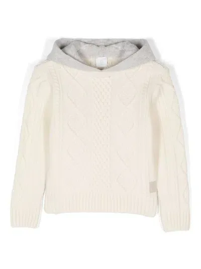 Eleventy Kids' Ribbed-knit Hoodie In Neutrals