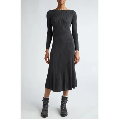 Eleventy Ribbed Long Sleeve Silk Blend Sweater Dress In Carbon