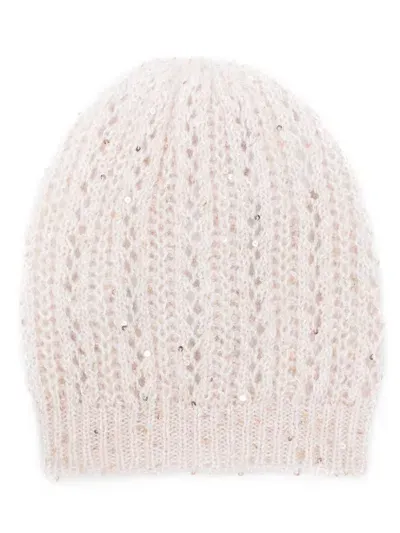 Eleventy Sequin-embellished Beanie Hat In Neutrals