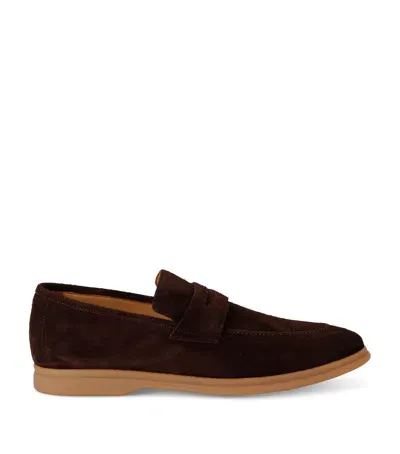 Eleventy Suede Penny Loafers In Brown