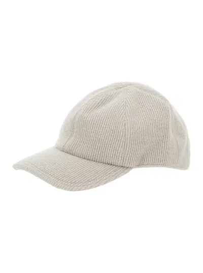 Eleventy White Baseball Cap In Ribbed Wool Blend Woman