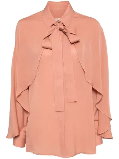 Elie Saab Cape-effect Silk Shirt In 粉色