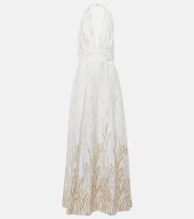 Elie Saab Embroidered Halterneck Cotton-blend Gown In White