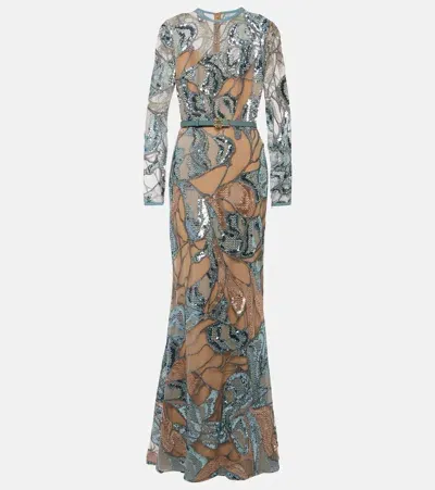 Elie Saab Embroidered Silk-blend Gown In 中性色