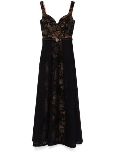 Elie Saab Embroidered Tulle Dress In Black