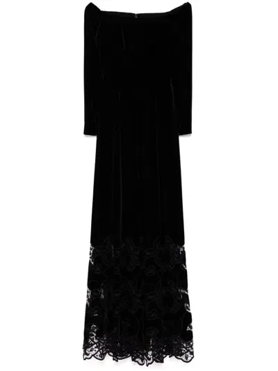 Elie Saab Velvet Embroidered Off-the-shoulder Maxi Dress In Black