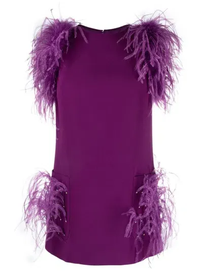 Elie Saab Feather-trim Crepe Blouse In Purple