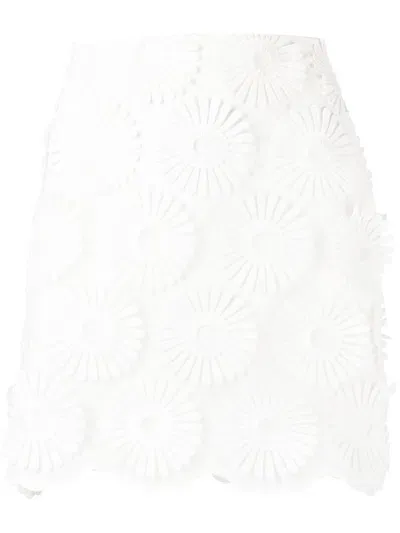 Elie Saab Floral-embroidered Miniskirt In 白色