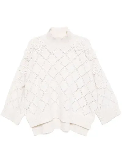 Elie Saab Flower Embellished Knit Sweater In Neutrals