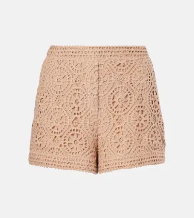 Elie Saab Macramé Cotton-blend Shorts In Brown