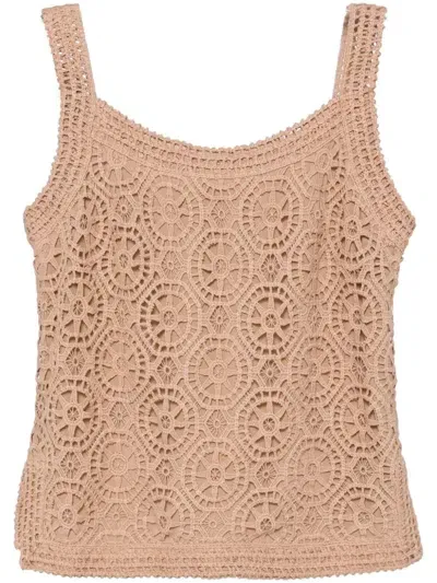 Elie Saab Macramé Tank Top In Brown