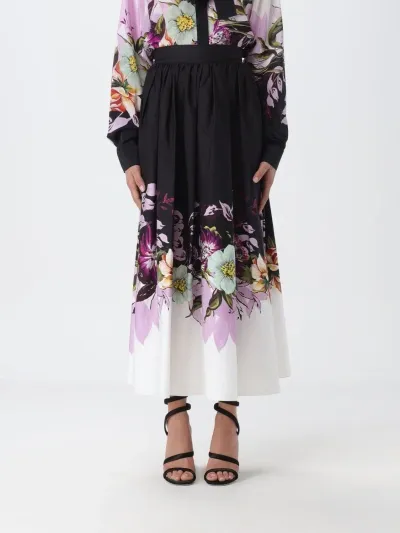 Elie Saab Floral-print Poplin Organic Cotton Skirt In Black