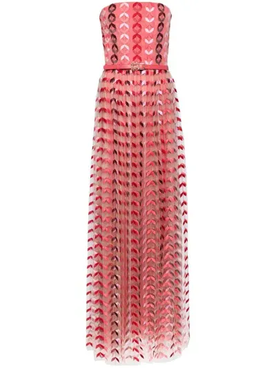 Elie Saab Strapless Embroidered Dress In Pink