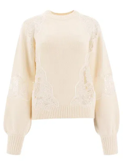 Elie Saab Sweater With Lace Inserts In White