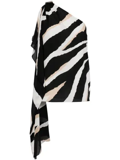 Elie Saab Zebra-print Silk Top In Black