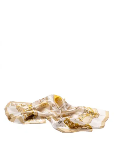 Elios Silk Scarf With Zodiac Sign In Beige