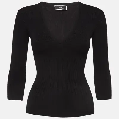 Pre-owned Elisabetta Franchi Black Rib Knit Sweater Top S