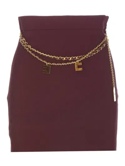 Elisabetta Franchi Bordeaux Mini Skirt In Rojo Oscuro