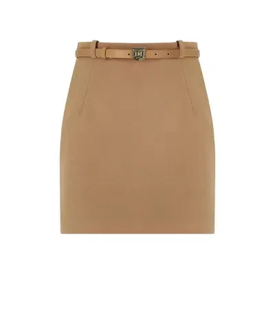 Elisabetta Franchi Camel Belted Skirt In Brown