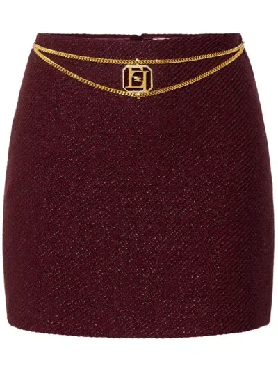 Elisabetta Franchi Chain Tweed Mini Skirt In Red