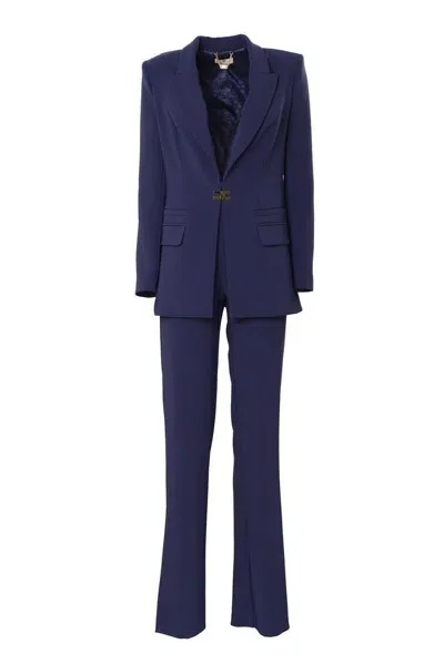 Elisabetta Franchi Double Layer Stretch Crepe Suit In Navy