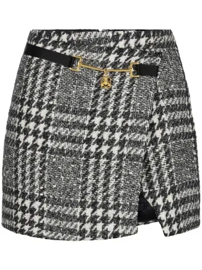 Elisabetta Franchi Laminated Tweed Wraparound Skirt In White