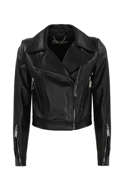 Elisabetta Franchi Leather Biker Jacket In Black