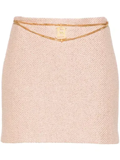 Elisabetta Franchi Logo-belt Tweed Mini Skirt In Pink & Purple