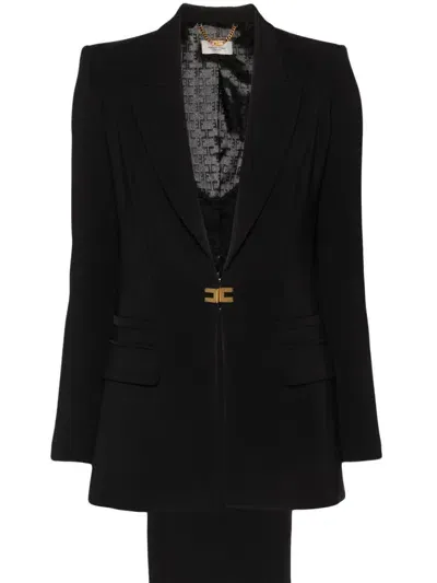 Elisabetta Franchi Logo-plaque Crepe Suit In Black