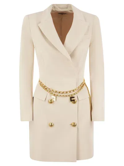 Elisabetta Franchi Robe Manteau In Stretch Crepe With Belt In Butter