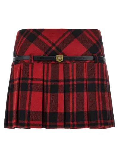 Elisabetta Franchi Tartan Belt Skirt In Red