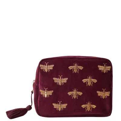 Elizabeth Scarlett Honey Bee Plum Velvet Wash Bag In White