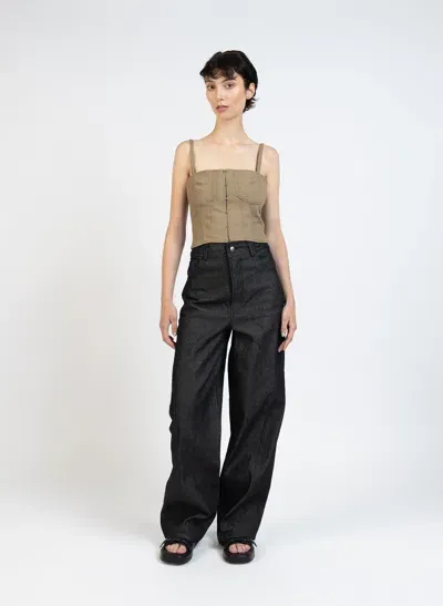 Elleme Denim Bustier Top/khaki In Brown