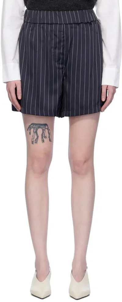 Elleme Navy Striped Shorts In Striped Navy/white