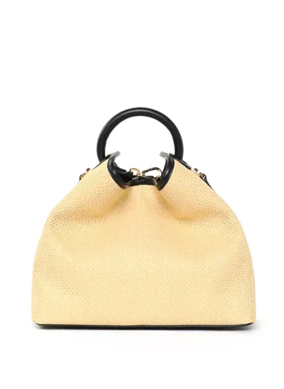 Elleme Raisin Raffia/leather Natural/black In Yellow