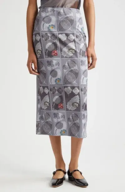 Elliss Phantom Flower Rib Midi Skirt In Print Multi