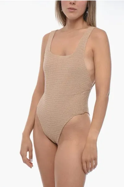 Elou Solid Color Crochet Maya One Piece Swimsuit In Neutral