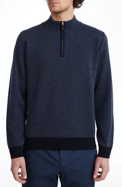 Emanuel Berg Jacquard Wool Half Zip Sweater In Medium Blue