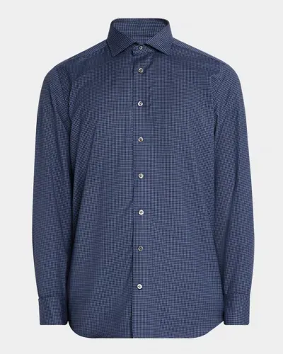 Emanuel Berg Men's Wool Micro-check Sport Shirt In Dark Blue