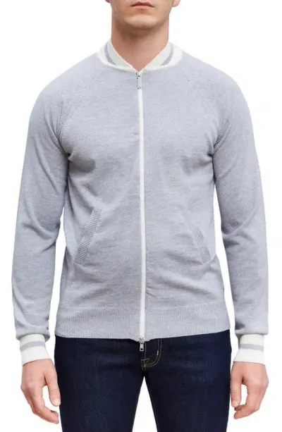 Emanuel Berg Merino Wool & Cotton Zip Cardigan In Silver