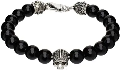 Emanuele Bicocchi Black Beads Skull Bracelet In Silver