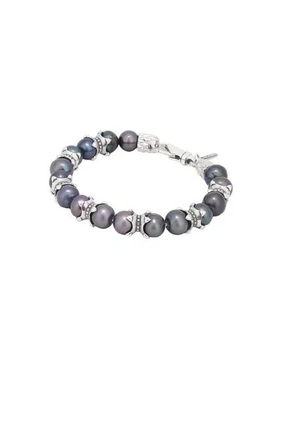 Emanuele Bicocchi Black Pearl Bracelet With Claws In Black & Silver