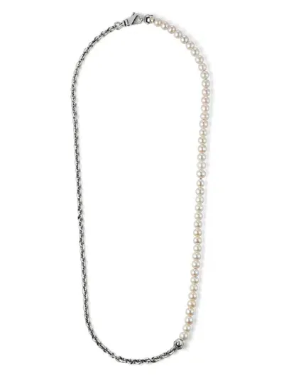 Emanuele Bicocchi Half Pearl Chain Necklace In Silver