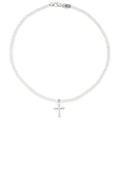 Emanuele Bicocchi Pearl Necklace With Cross In White & Silver