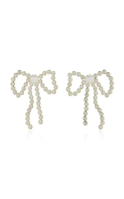 Emili Maggie 14k Vermeil Pearl; Crystal Bow Earrings In Gold