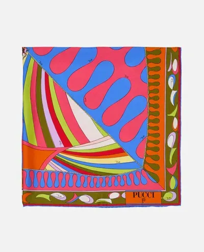 Emilio Pucci 90x90 Silk Twill Foulard In Multicolor