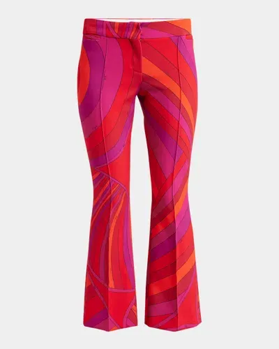 Emilio Pucci Abstract-print Kickflare Ankle Trousers In Rosso Fuxia