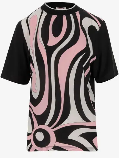 Emilio Pucci Cotton T Shirt With Marble Pattern In Black