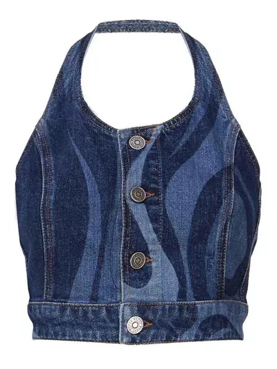 Emilio Pucci Denim Crop Top In Light Wash