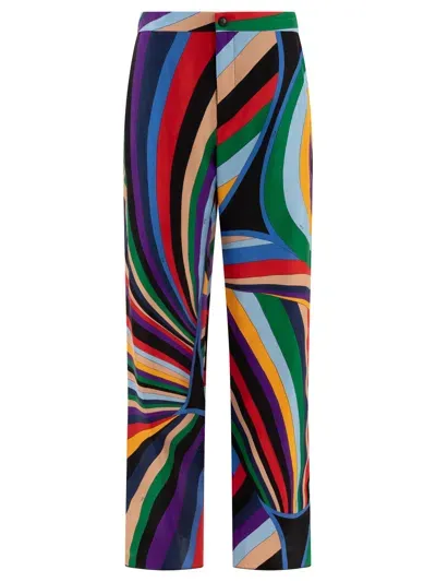 Emilio Pucci Iride Print Trousers In Navy